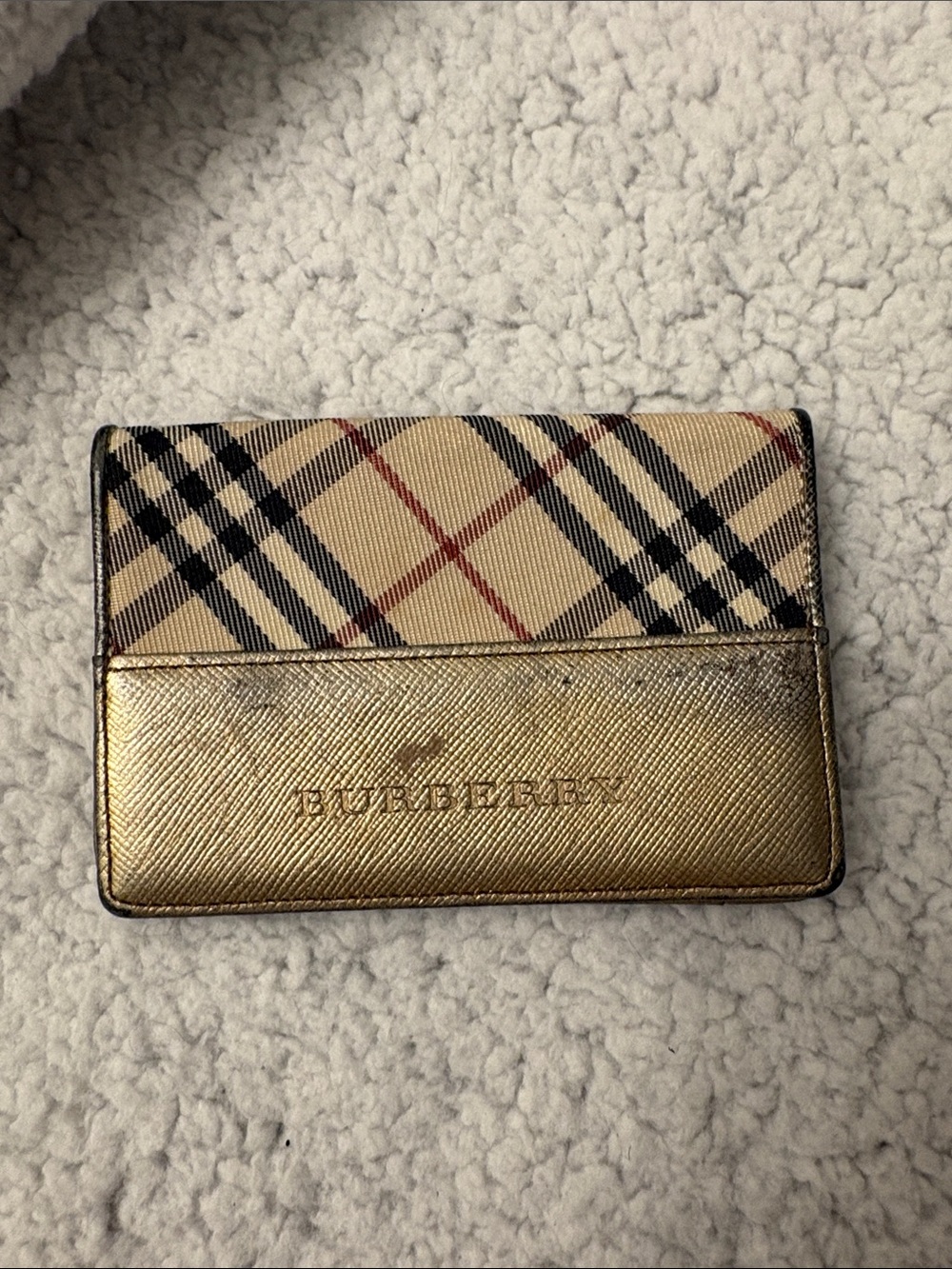Burberry Gold and Beige Check Card Wallet